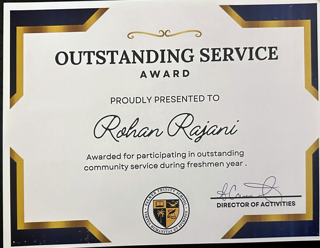 Outstanding Service Award certificate